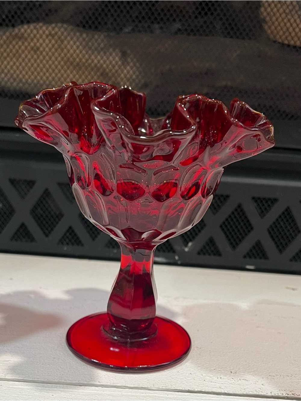 Elegant Red Ruffled Glass Dessert Compote
